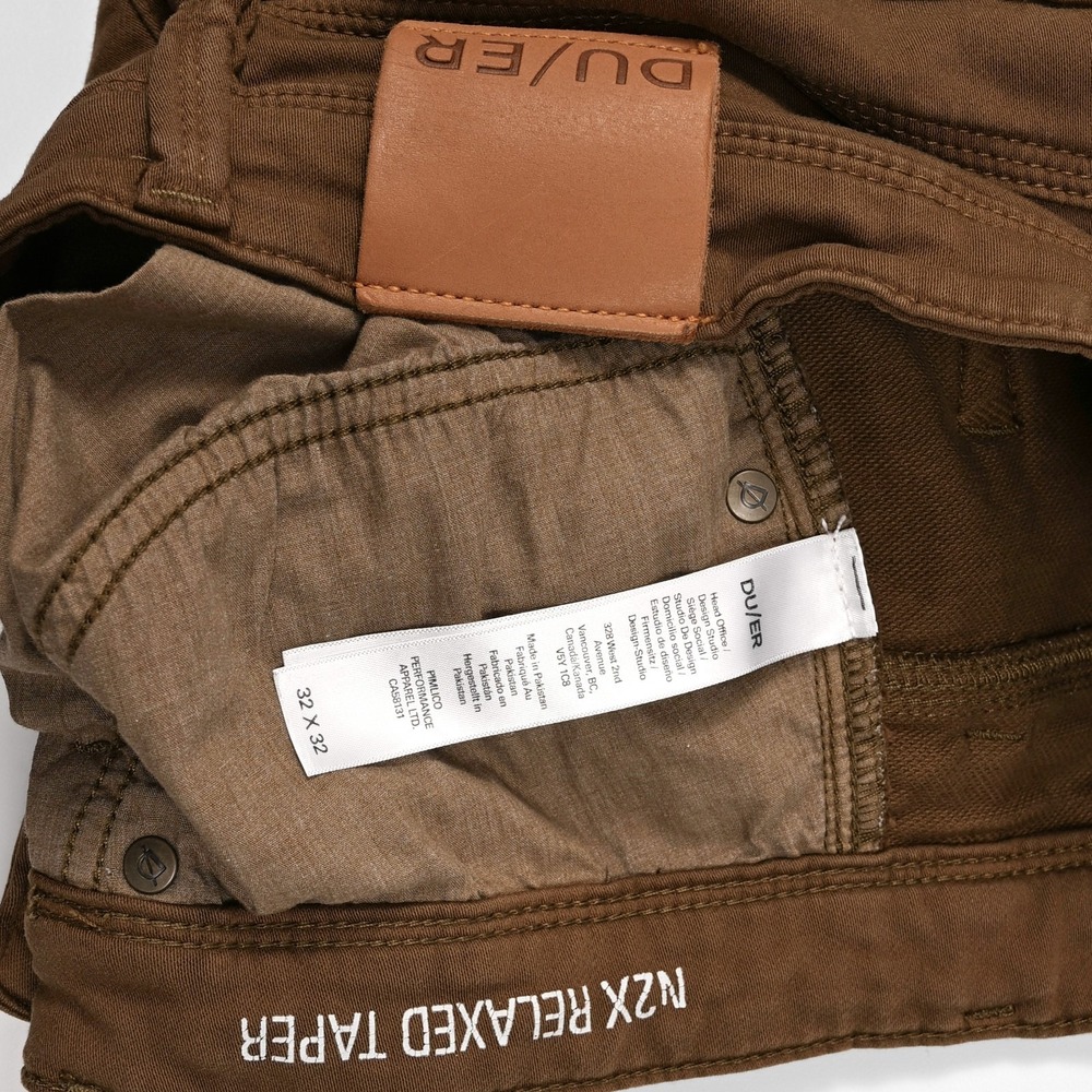 DU/ER No Sweat N2X Relaxed Taper Pants Stretch 32x32 (32x31) Mens Brown Chino - Picture 10 of 11